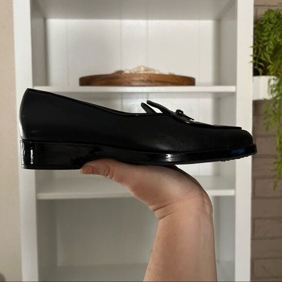 Stuart Weitzman Black Smooth Leather Tiny Bow Block Heel Loafers - Picture 3 of 11